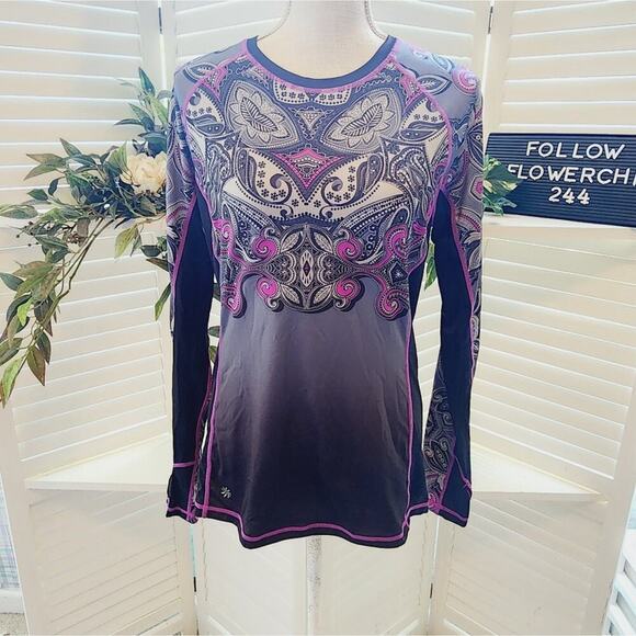 ATHLETA PINK & GRAY ATHLETIC LONG SLEEVE SIZE MED - Picture 1 of 8